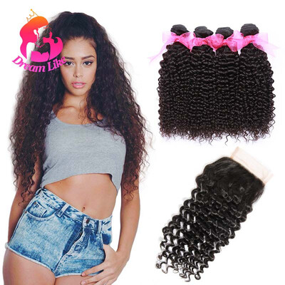 

Мечта как малазийские волосы Virgin Curly Hair Unprocessed Human Hair 4 Связки с закрытием