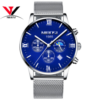 

Quartz wristwatches NIBOSI Fashion Brand Luxury Watch Men Waterproof Male Clock Luxury Mesh Band Dress Causal Men Watch Uhren