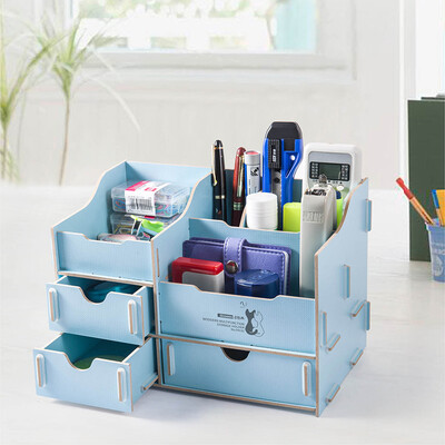 

Jinlongxing Glosen DIY desktop storage box office pen holder wood creative multi-function drawer remote control cosmetics jewelry box D9132 blue