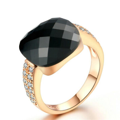 

Top Quality Black Acrylic Vintage Party Ring Rose Gold Plated Finger Jewelry Engagement Rings Retro Style Accessories R339