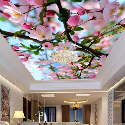

Custom Mural Photo Wallpaper 3D Stereoscopic Peach Blossom Zenith Ceiling Mural 3D Living Room Wall Paper Modern Home Decoration