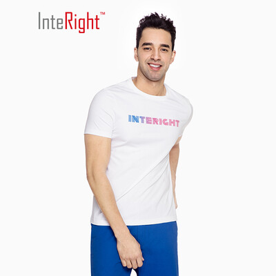

INTERIGHT short-sleeved mens water soft cotton letter printing round neck T-shirt white XL