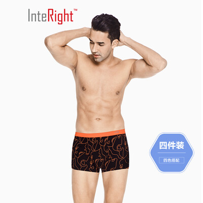 

INTERIGHT underwear mens modal cotton ribbed printed boxer pants 4 boxed mixed color XL