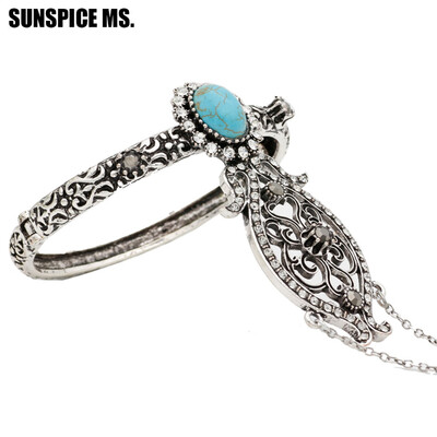 

New Ethnic Turkish Women Flower Solid Vintage Bangle Cuff Antique Gold Silver Color Arabia Dance Bracelet Indian Wedding Jewelry