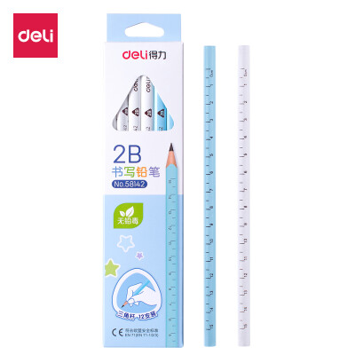 

Deli deli primary school students 2B ruler writing pencil triangle pole with scale prince blue 12 box 58142