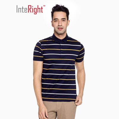 

INTERIGHT 10 silk crossbar mens business polo shirt dark blue yellow strip