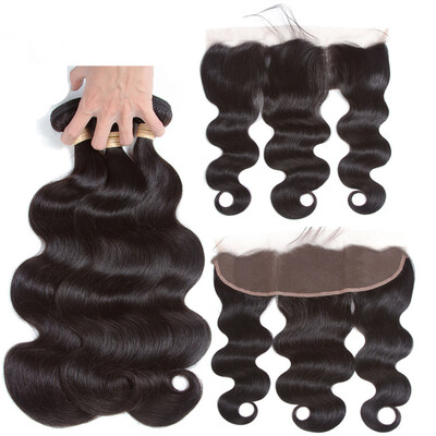 

Brazilian Human Hair Bundles with Frontal Body Wave Hair 3 Bundles With 13x4 Lace Frontal 100 Unprocessed Human Hair Extensions