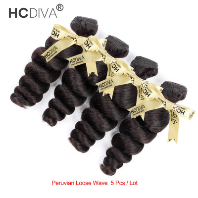 

HCDIVA Peruvian Virgin Hair Loose Wave 5 Bundles Lot 100 Unprocessed Human Hair Weaving Loose Curl Wholesale Price