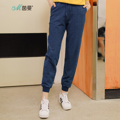 

Yinman INMAN 2018 spring new solid color loose thin casual sports pants Wei pants female closed mouth pants pants pants 1881334259 denim blue 26