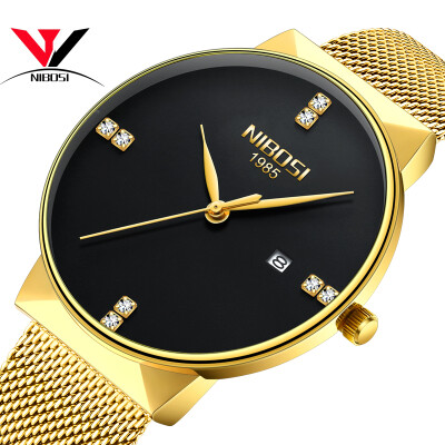 

Часы Mesh Band Montre Homme NIBOSI Watch Men Luxury Brand Знаменитые мужские часы из нержавеющей стали Серебряные кварцевые наручные часы для мужчин