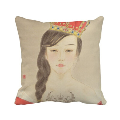 

Beauty Royal Crown Chinese Watercolor Polyester Toss Throw Pillow Square Cushion Gift