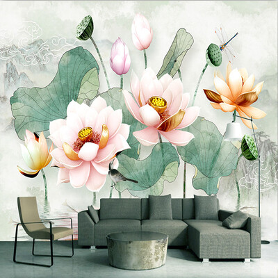 

Chinese Style 3D Stereo Watercolor Lotus Mural Wallpaper Living Room TV Sofa Bedroom Backdrop Wall Home Decor Papel De Parede 3D