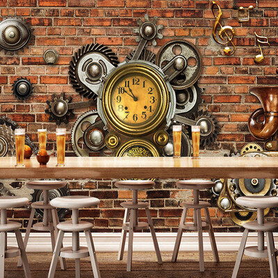 

Personalized Customization Mechanical Gear 3D Wall Murals Wallpaper Modern Retro KTV Bar Cafe Restaurant Creative Wall Paper 3 D