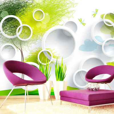 

Пользовательские 3D обои настенные обои Современные абстрактные круги Дерево ТВ Фон Стена Картина Гостиная Спальня Роспись стены Бумага