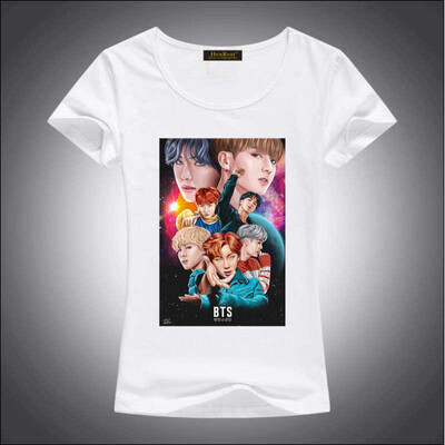 

HenReat High quality silk cotton white solid color short sleeve women BTS print T-shirt