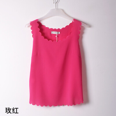 

Women Fashion Solid Color Sexy Summer Sleeveless chiffon wave lace vest Camisole bottoming shirt L33