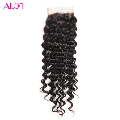 

Alot Indian Hair Free Part Deep Wave Lace Closure High Quality Closure Human Hair Weave 44 Inch Lace Closure