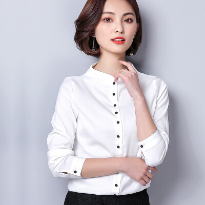 

Fife 2018 women&39s new spring shirt women&39s shirt wild Slim collar collar shirt commuter OL high-end long-sleeved shirt LL037 white M