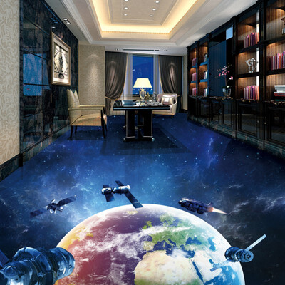 

Free Shipping non-slip PVC floor sticker Earth Space Station 3D floor wallpaper kitchen office floor mural 250cmx200cm