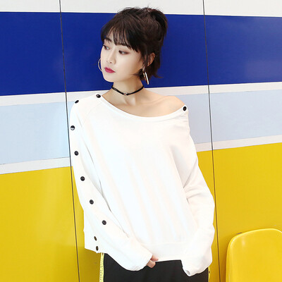 

Langyue womens 2018 spring new solid color Korean long-sleeved T-shirt casual rags sweater LWWY180106 white S