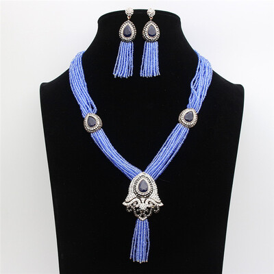 

Luxury African Beads Jewelry Set Rhinestone Resin Long Necklace Drop Water Earring Nigeria Wedding Beads Bridal Jewelry Sets