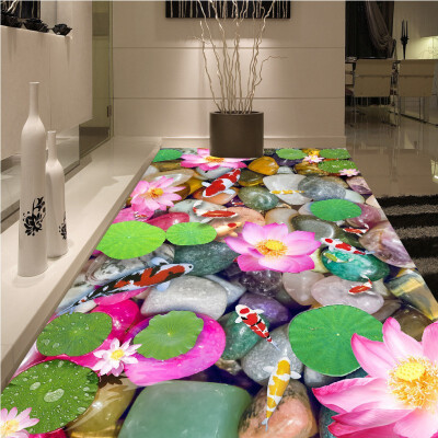 

Free shipping custom self-adhesive home decoration floor living room 3d Carp pebble bathroom floor wallpaper mural 250cmx200cm