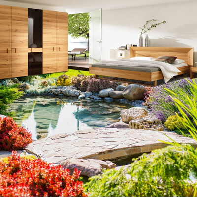 

Free Shipping Fashion creative flow grass flowers Bathroom Living Room 3D Floor waterproof non-slip flooring mural 250cmx200cm