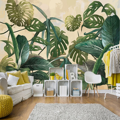 

Retro Tropical Rain Forest Palm Banana Leaves Mural Wallpaper 3D Living Room Background Wall Papers For Walls 3D Papel De Parede