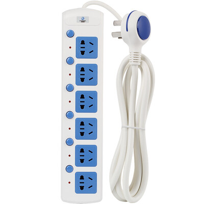 

Auspicious leaves CHOSEAL QS-1616-2M 2 meters six-hole single-control fire retardant large spacing GB standard socket plug plug board white