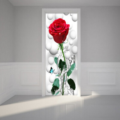 

Современная красная роза Цветочные обои 3D Wall Door Mural PVC Самоклеящаяся водонепроницаемая гостиная Спальня Обои наклейка 77cmx200cm