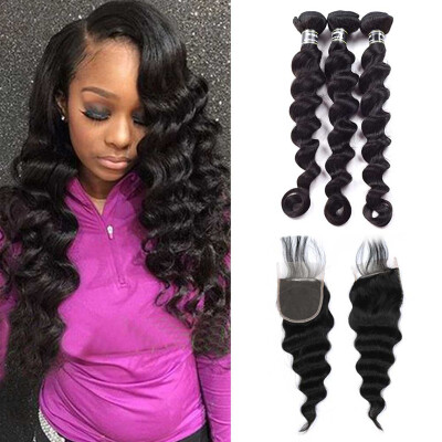 

Amazing Star Loose Wave Bundles with Closure Brazilian Loose Wave with Closure Virgin Human Hair Bundles with Closure Free Part