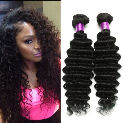 

7A Brazilian Deep Wave Hair Wefts Virgin Brazilian Deep Wave Hair Extensions Natural Black 100% Unprocessed Brazilian Deep Wave