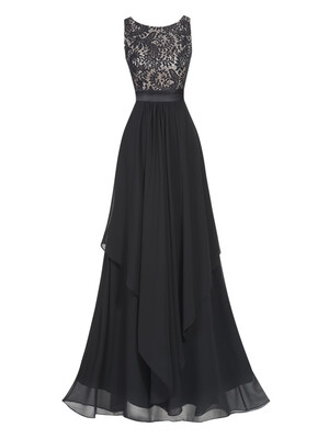 

CAZDZY Scoop Neck Sleeveless Zipper-Up Ankle-Length Evening Dress