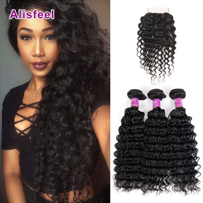 

Brazilian Virgin Hair With Closure Brazilian Hair Weave 3/4 Bundles With Closure Brazilian Deep Wave With Closure