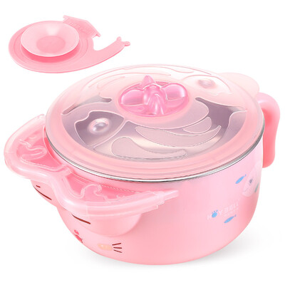 

HOY BELL childrens tableware baby stainless steel water insulation bowl newborn baby anti-fall training sucker bowl infant food supplement meal bowl pink
