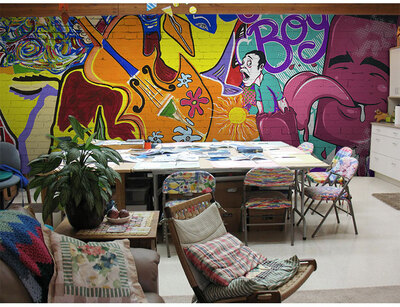 

Custom 3d mural 3d abstract graffiti mural European dessert leisure tea shop background music wallpaper mural