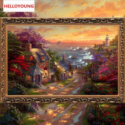 

DIY 5D Diamonds Embroidery Seaside Cottage Magic cube Round Diamond Painting Cross Stitch Kits Diamond Mosaic Home Decor