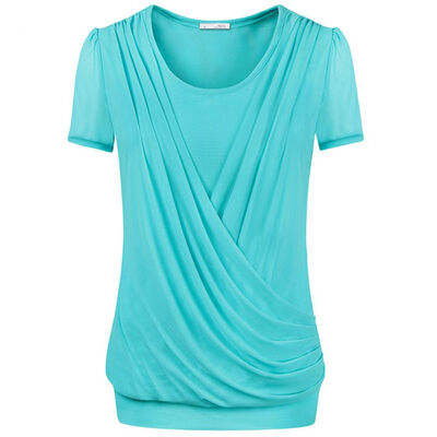 

Timeson 2018 Summer Tops Front Fold Women Short Sleeve T-shirt Casual Plus Size Female Knitted Stretch Solid Tee