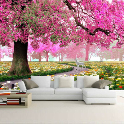 

Custom Photo Mural 3D Stereoscopic Romantic Cherry Tree Wall Painting Art HD Living Room Sofa TV Background 3D Mural Wallpaper