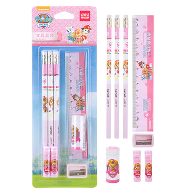 

Deli deli Wang Wang team outstanding work series student stationery set 6 piece set pink 68895