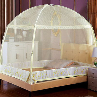 

Jiuzhou deer mosquito net home textile three door upgrade version lace zipper double bottom yurt mosquito net can hang fan beige 15 m bed