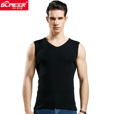 

Bao Pai BOPIE mens vest mens cotton wide shoulder fitness vest Slim bottoming shirt 8019 black V-neck  185110