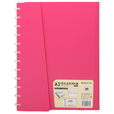 

Coix A3A4 horizontal T-hole loose-leaf information book test paper book 20 page folder red A3123