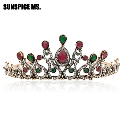 

Luxuriant Turkish Women Resin Hollow Flower Metal Vintage Tiaras Antique Gold Color Crown Hair Jewelry India Ethnic Hair Jewerly