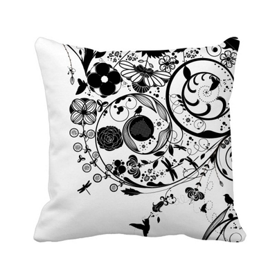 

Flower Plants Black White Art Grain Silhouette Square Throw Pillow Insert Cushion Cover Home Sofa Decor Gift