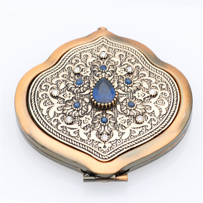 

New Ethnic Body Jewelry Turkish Women Retro Crystal Flowers Metal Portable Mirror Comb Set Makeup Mirror Vintage Cosmetic Mirror