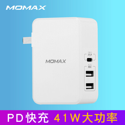 

MOMAX Type-C PD Быстрое зарядное устройство Multi USB Fast Header Head 41W Поддержка Apple New MacBook Android Phone Tablet White