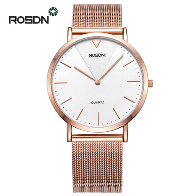 

ROSDN Luxury Brand Mens Watch mesh strap women watches Stainless Steel Analog Quartz Watches Women Waterproof Couple wrist watch