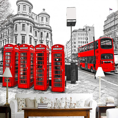 

Пользовательские Mural Photo Wallpaper Retro London Street Телефон Booth Bar KTV Room Room TV Back Настенный панно Modern Home Decor