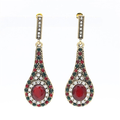 

Exquisite Turkish Women Resin Long Drop Earring Antique Gold Color Chromatic Rhinestone Jewelry Earrings India Bridal Jewelry